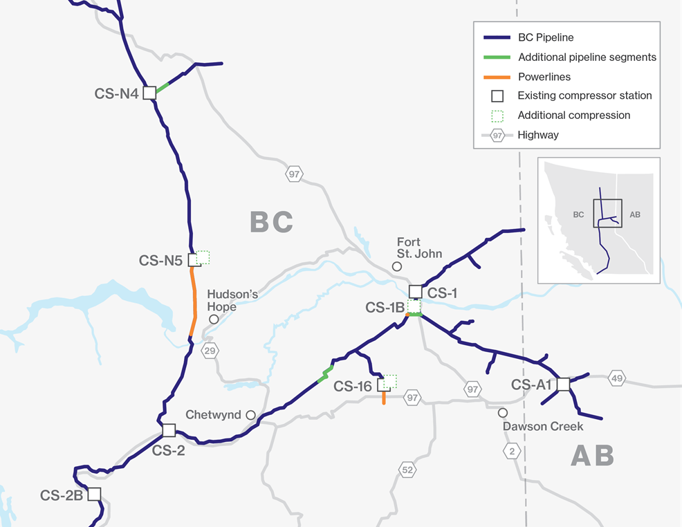 Map of a pipeline in northern British Columbia