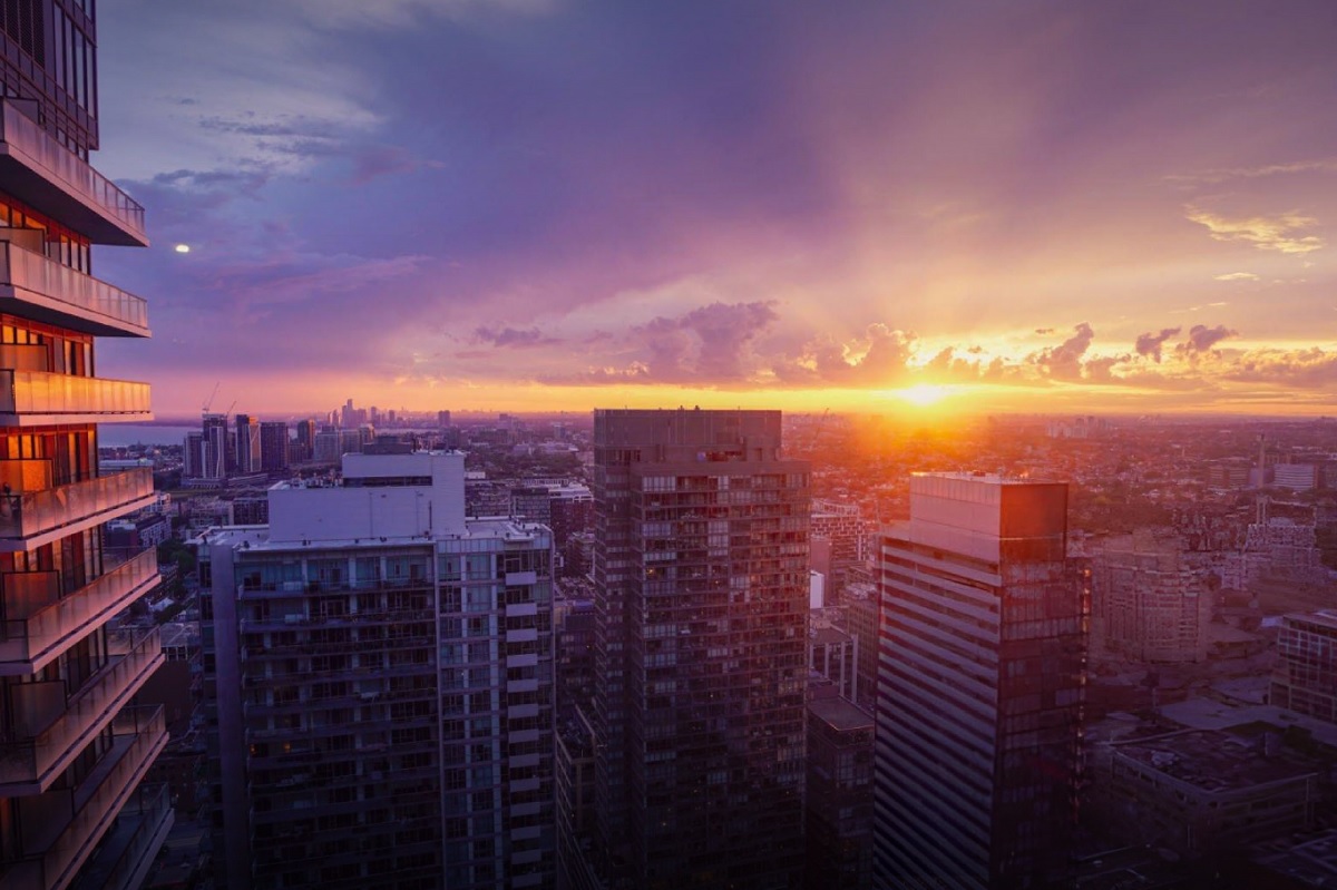 Sunrise from a high-rise apartment building