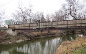 students on a bridge
