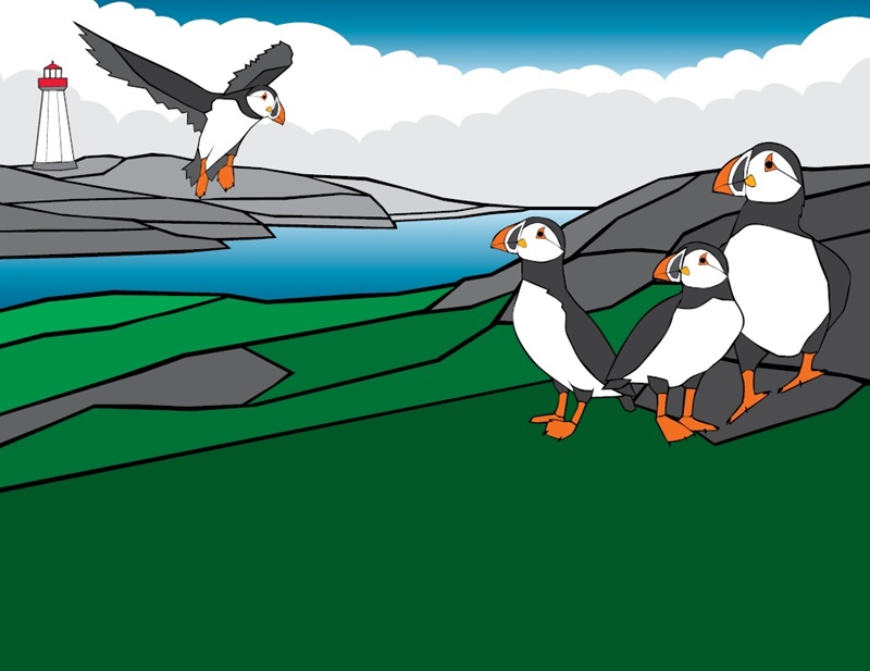 Painting of puffins