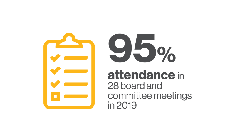 95% attendance in 28 board and committee meetings