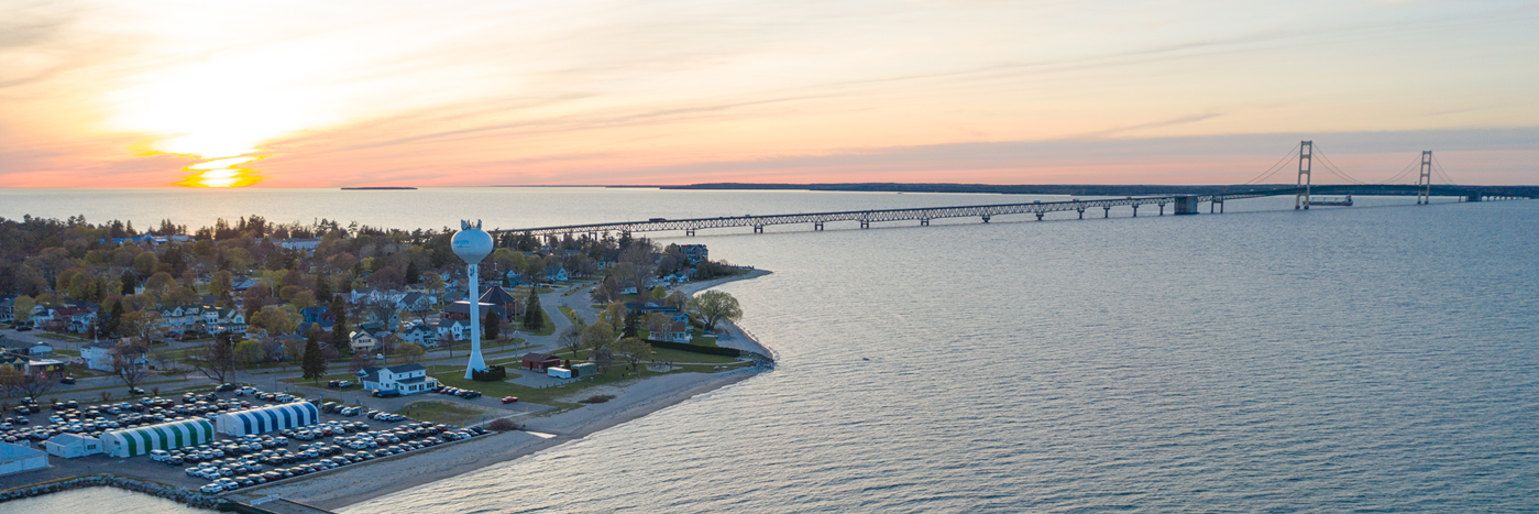 Town, bridge and large lake