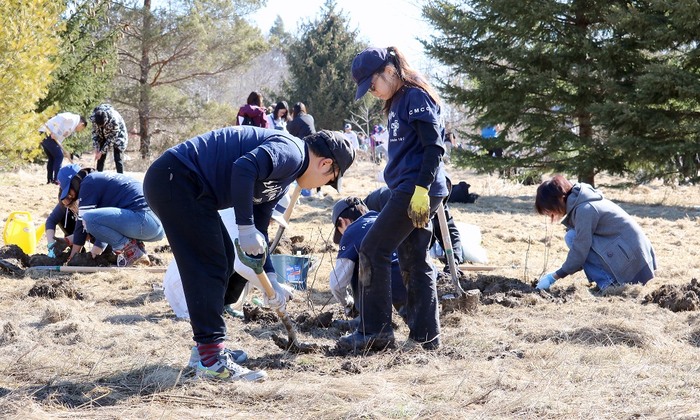 People planting trees