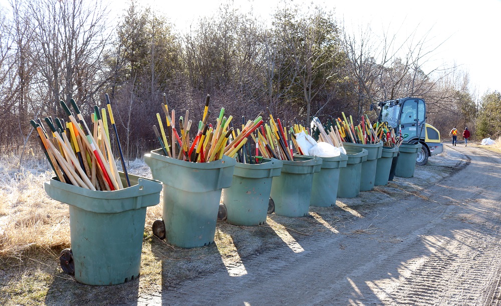 Barrels full of shovels