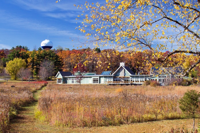 Visitor center in a large field