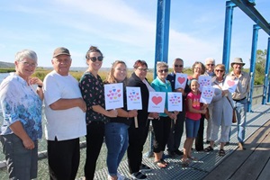 Several people holding up signs