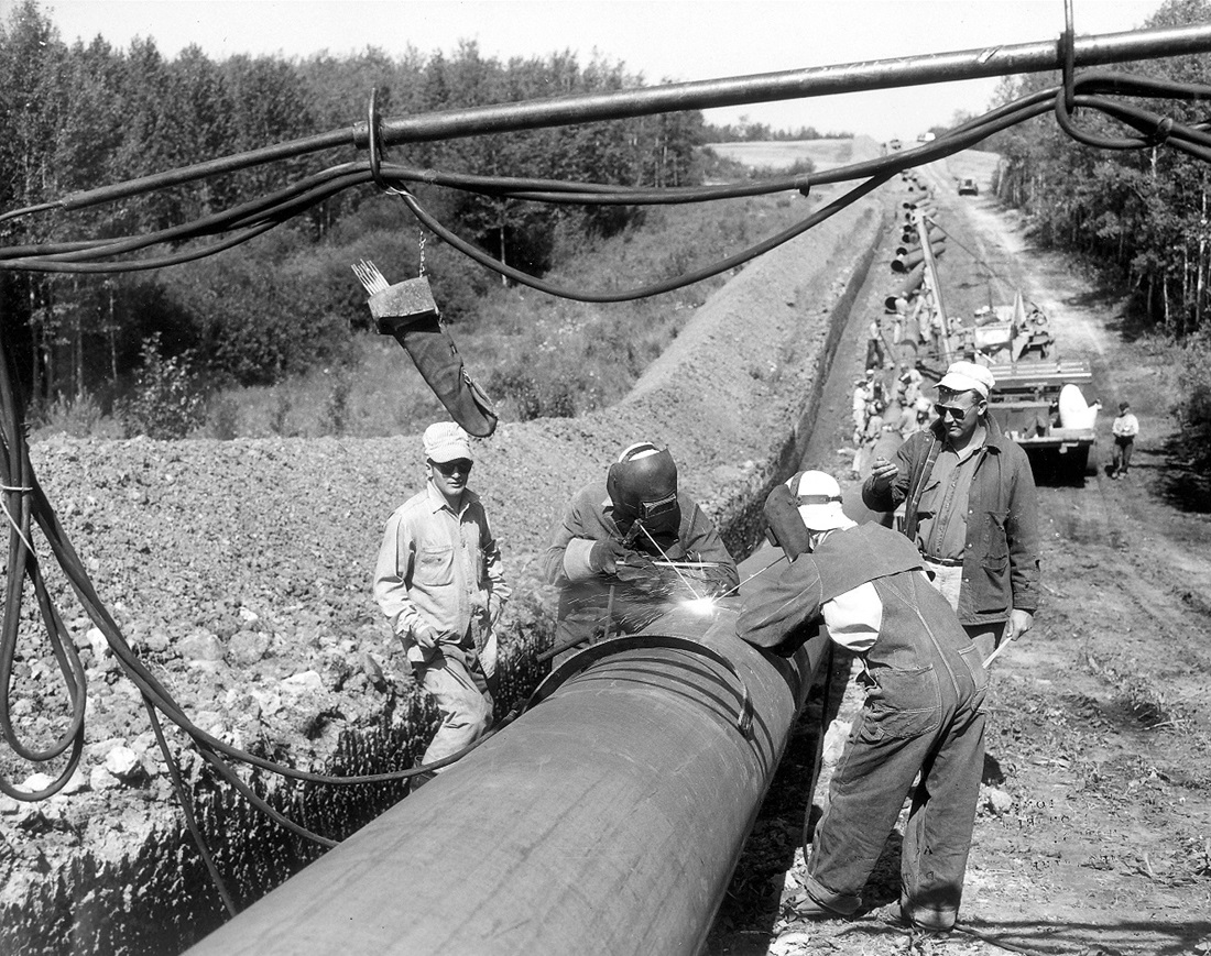 Historical image of pipeline construction