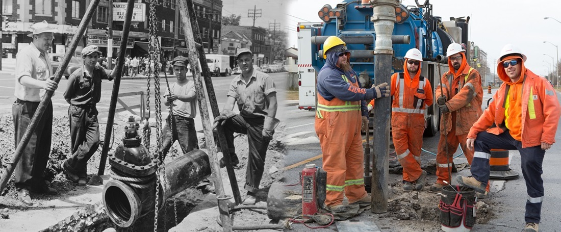 Then and now picture of gas utility workers