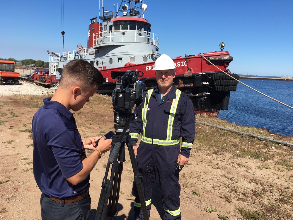 Enbridge worker being interviewed