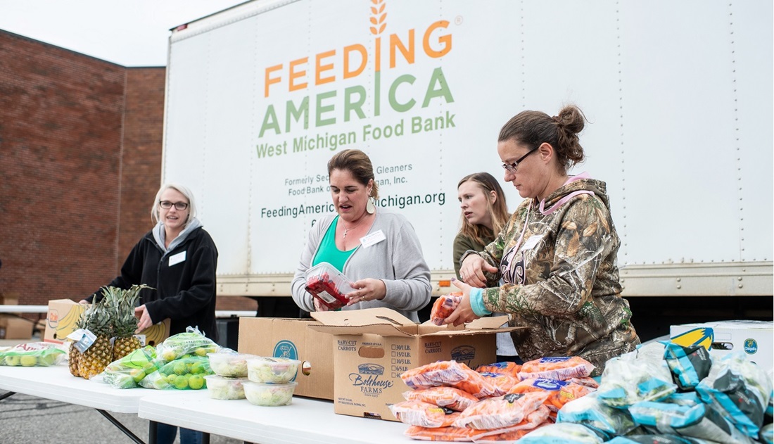 volunteers at Feeding America mobile food bank