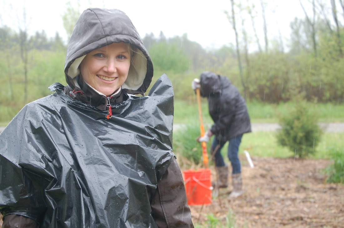 Woman wearing rain coat