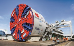 Very large circular tunnel excavation machine in daylight