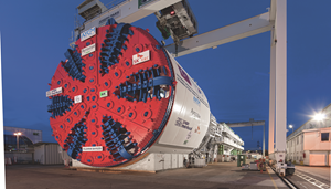 Very large circular tunnel excavation machine in the evening