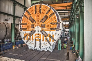 Yellow and white tunneling machinery