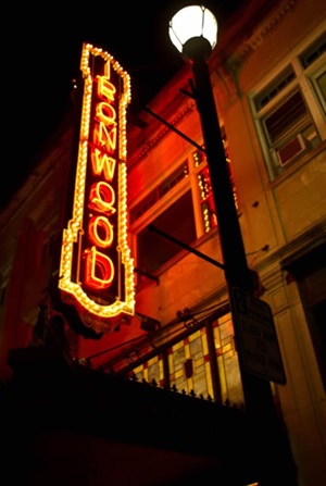 Neon sign outside theatre