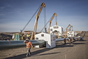 Welding shacks on pipeline right of way
