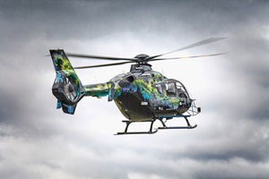 Helicopter in stormy sky