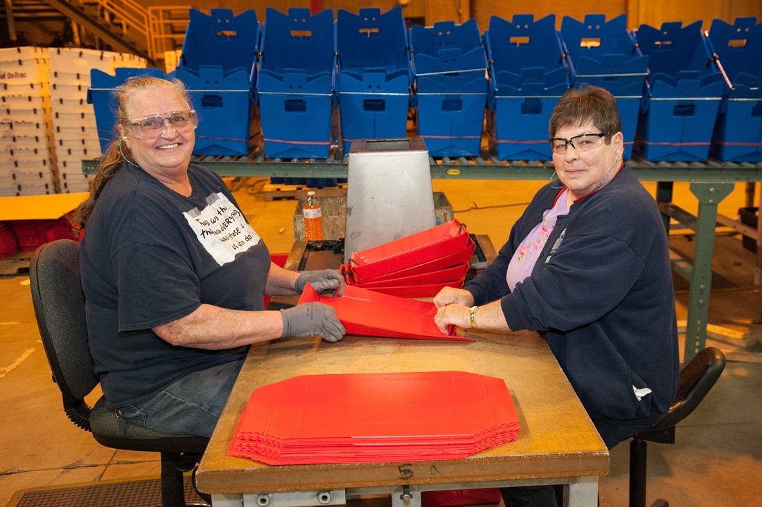 Workers at a table