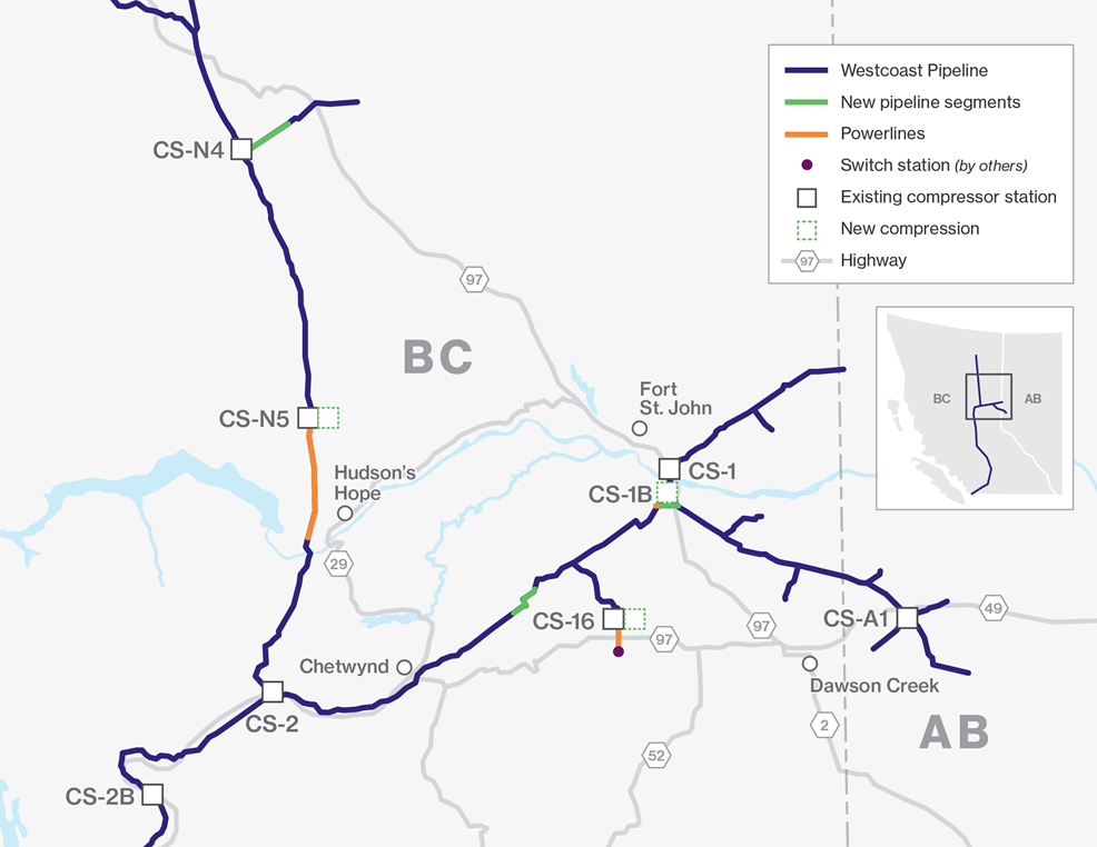 Map of a pipeline in northern British Columbia