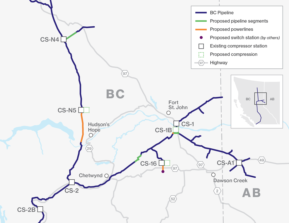 Map of a pipeline in northern British Columbia