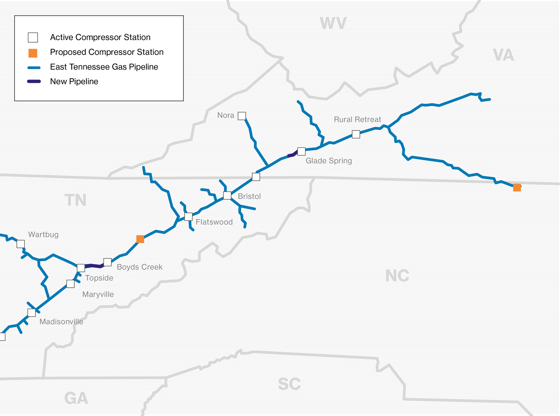 Pipeline map in Tennessee