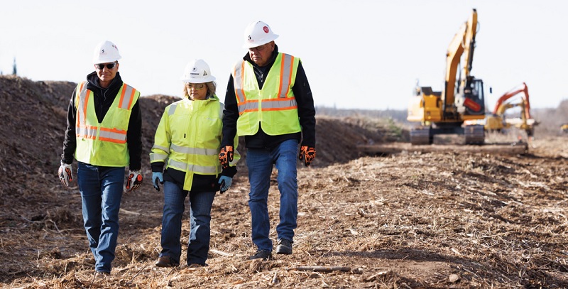 Construction workers on a right of way