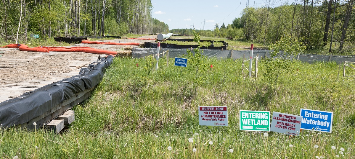 Pipeline corridor with a small marsh in foreground