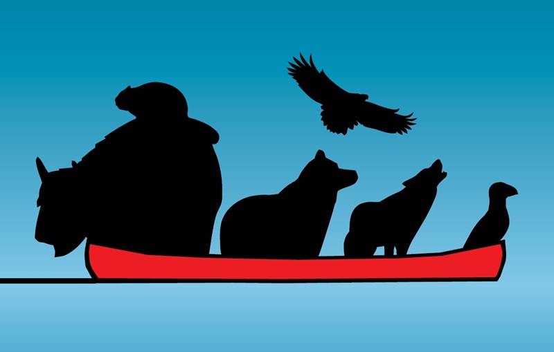 Animals in a canoe