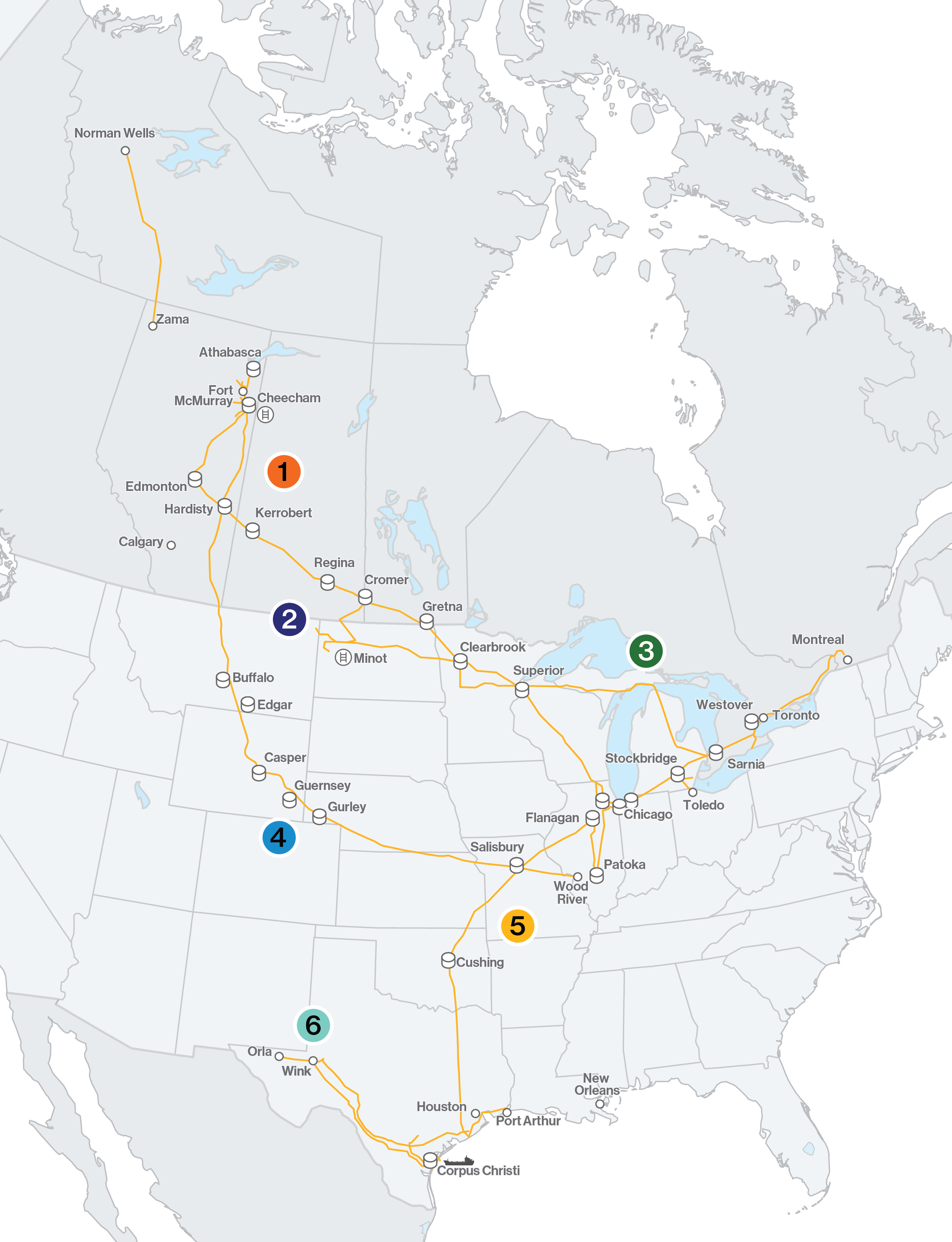 North American map with lines on lit