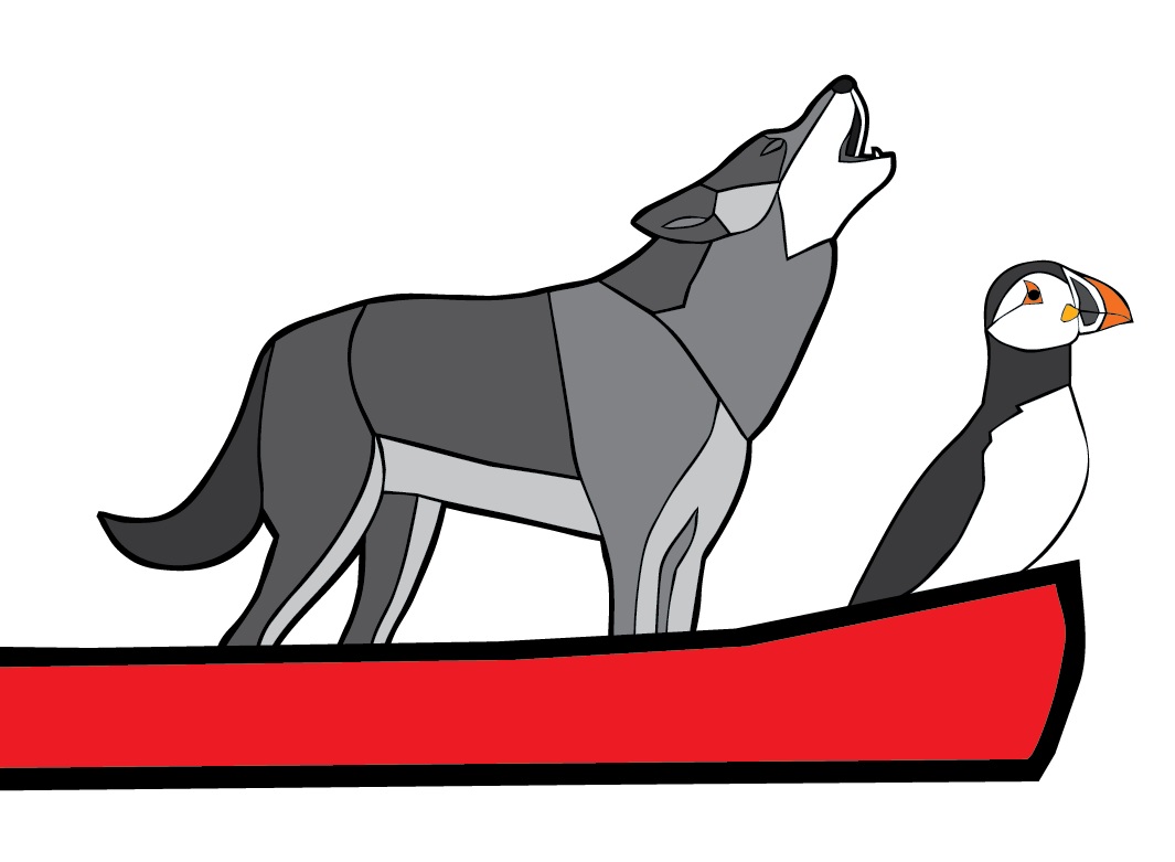 Illustration of animals in a canoe