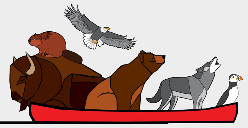 Animals in a canoe