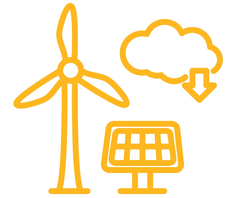 Illustration of windmill, solar panel and cloud