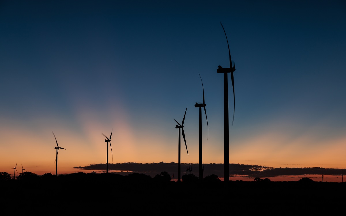 Wind turbines at sunset