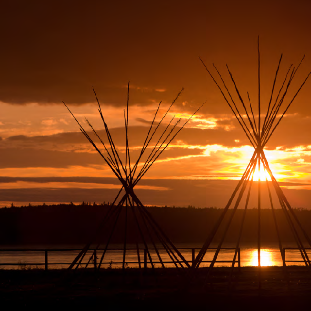 Teepees at sunset