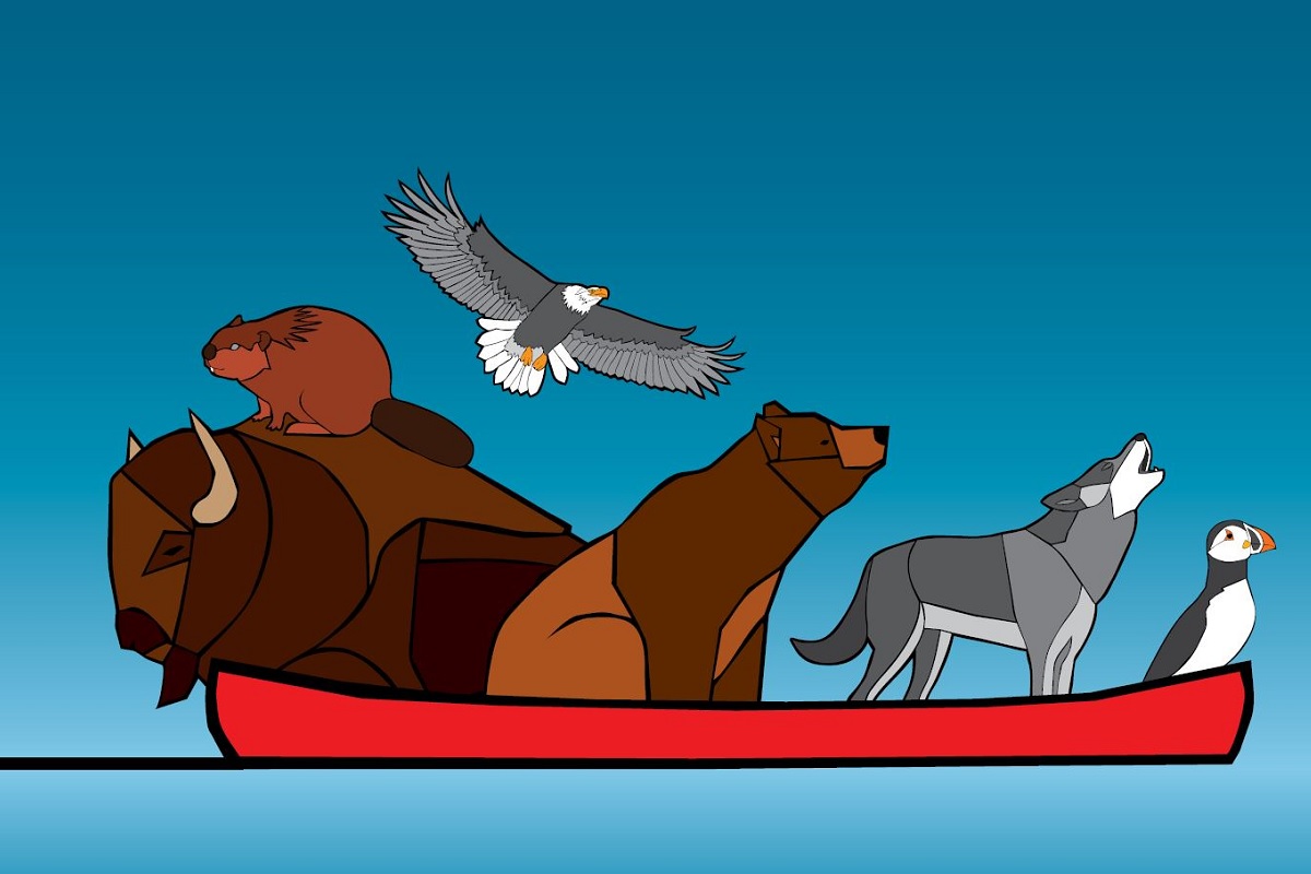 Animals in a canoe