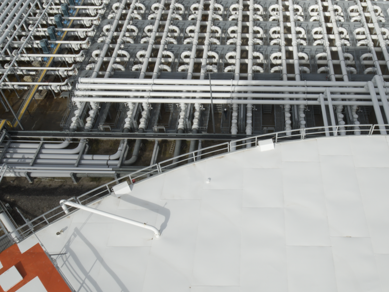 White pipe configurations and a white tank roof