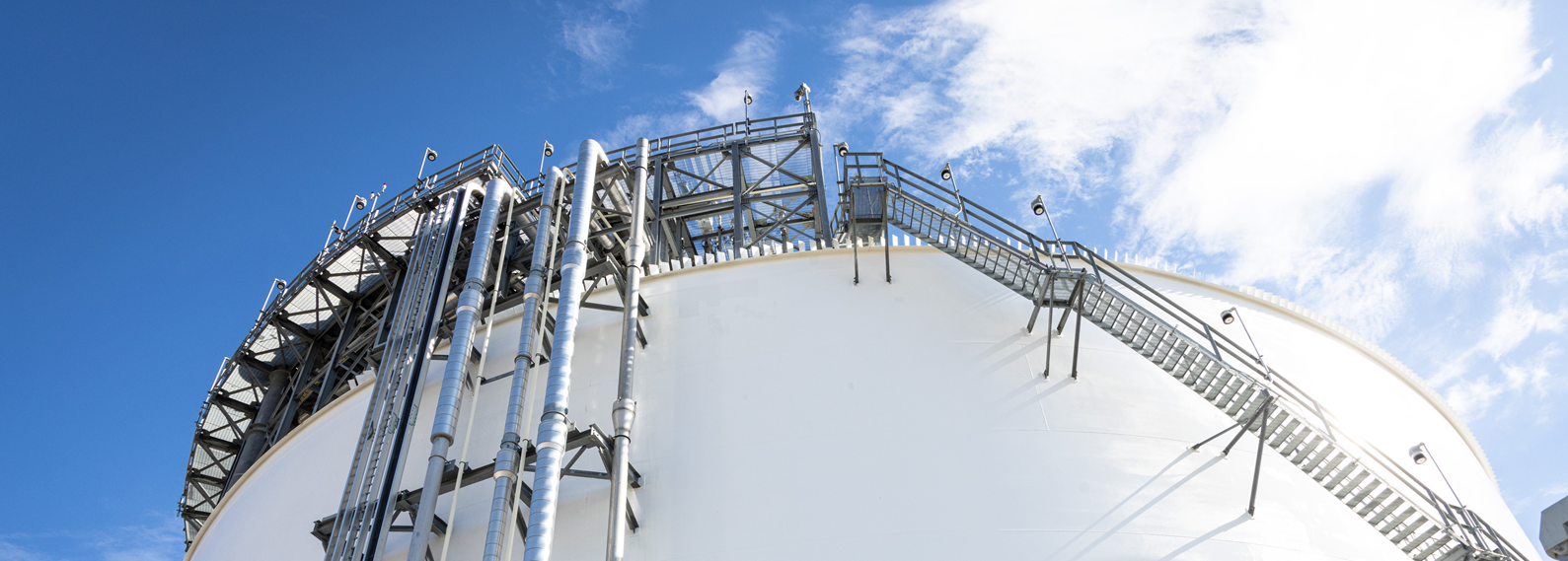 Large white tank with ladder on side