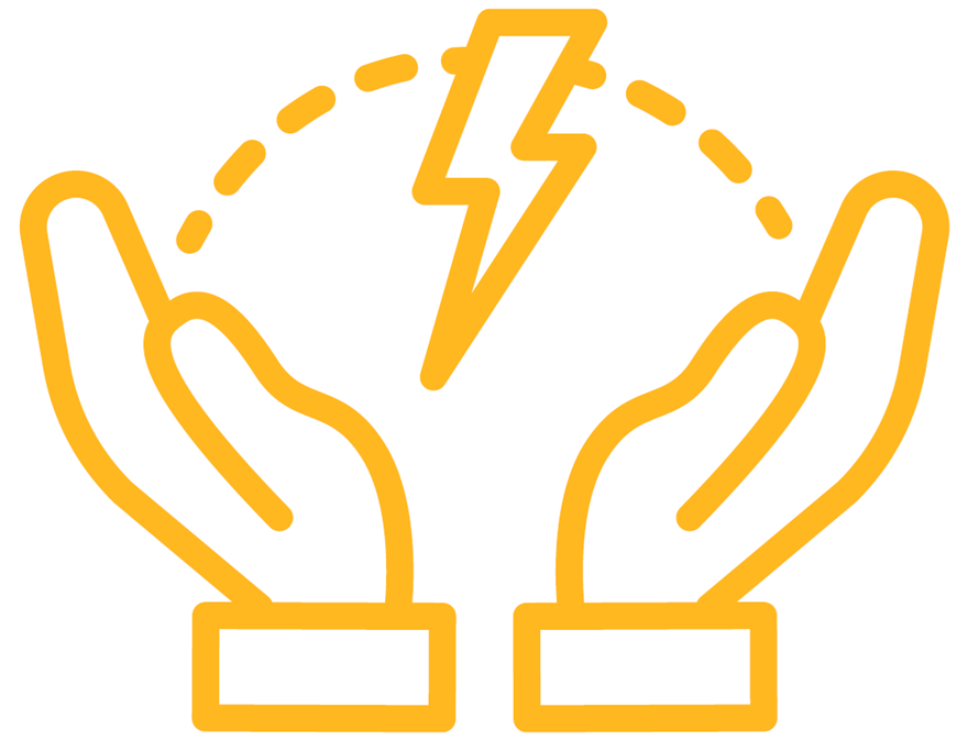 Illustration of two hands and a bolt of lightning