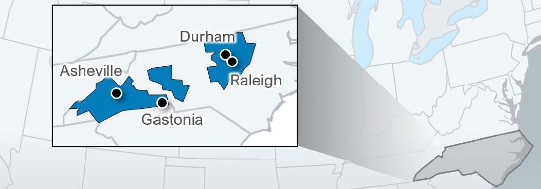 Map of North Carolina with inset