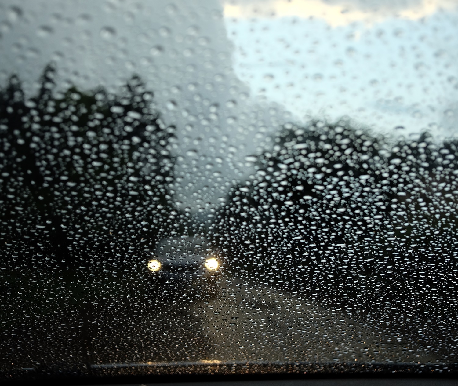 Rain on a car windshield