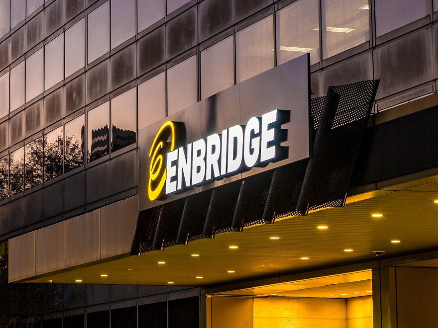 Illuminated Enbridge sign on a building