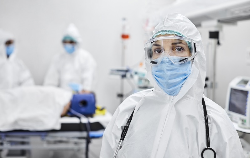 Doctor in protective gear