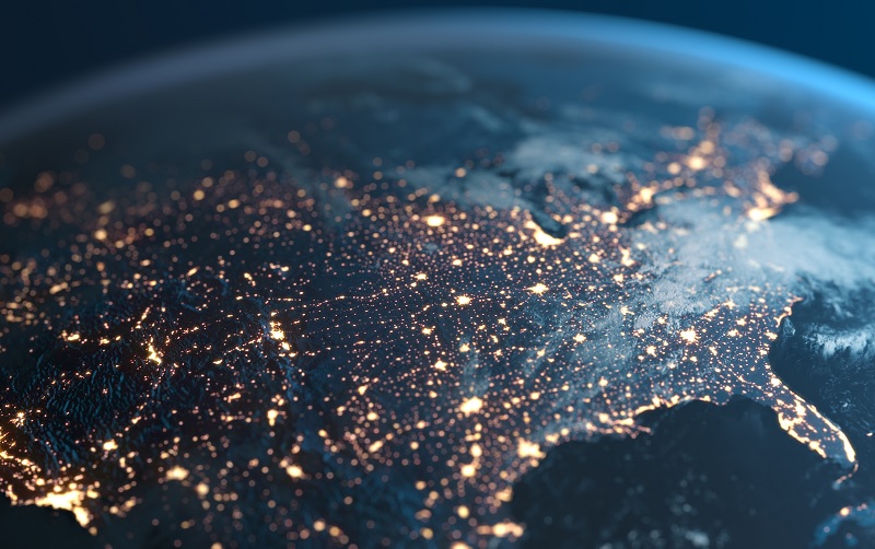American energy grid at night