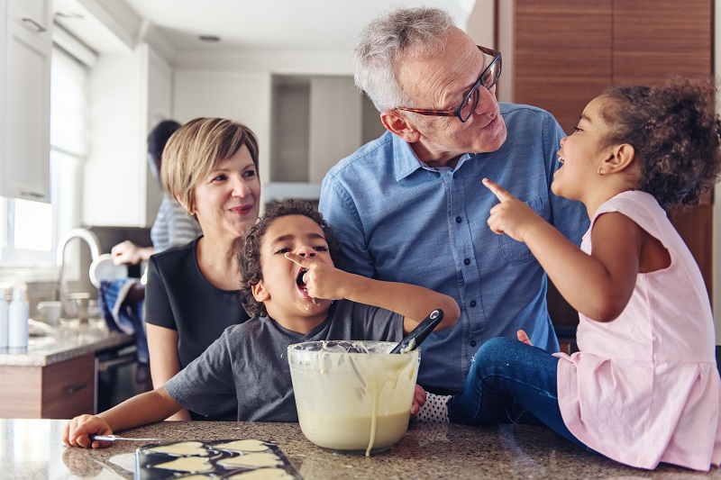 Grandparents baking with kids