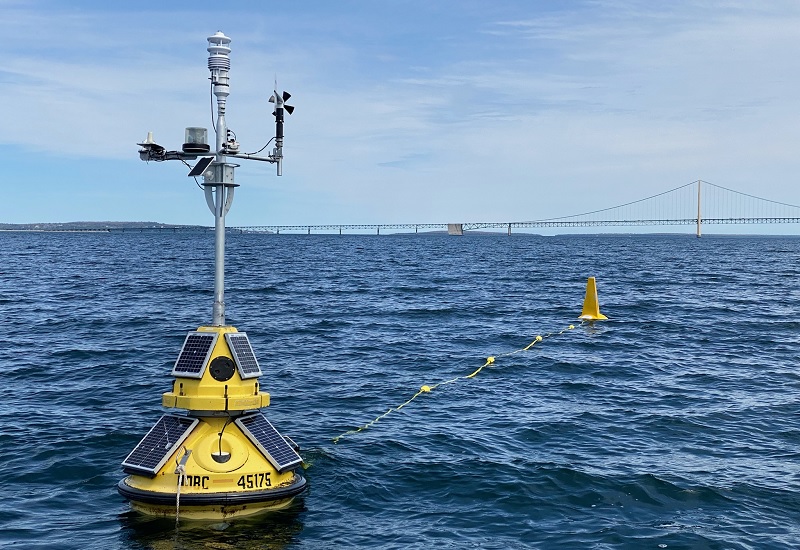 Weather monitoring buoy floating in the water