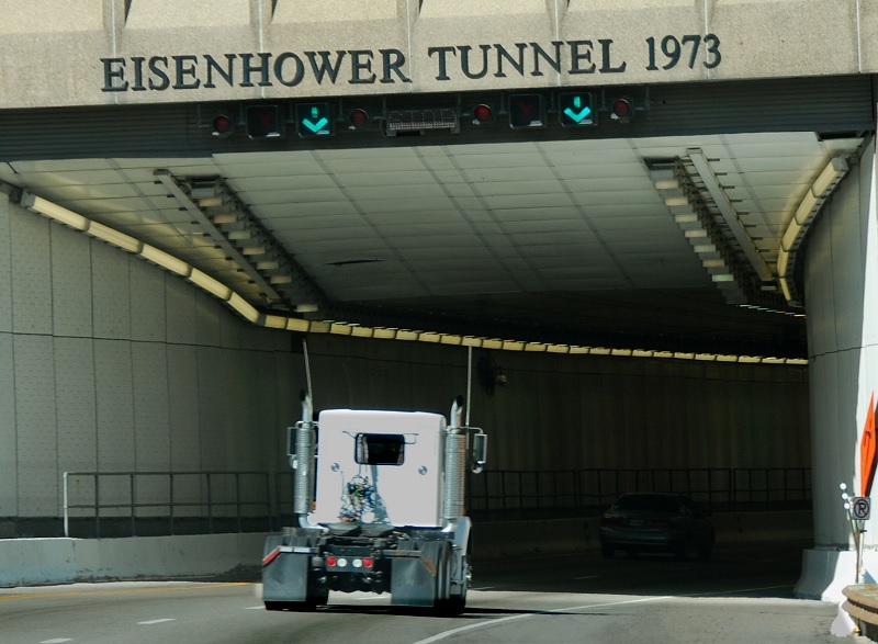 Truck driving into a tunnel