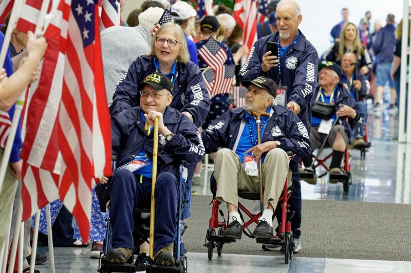 Veterans arriving at an airport