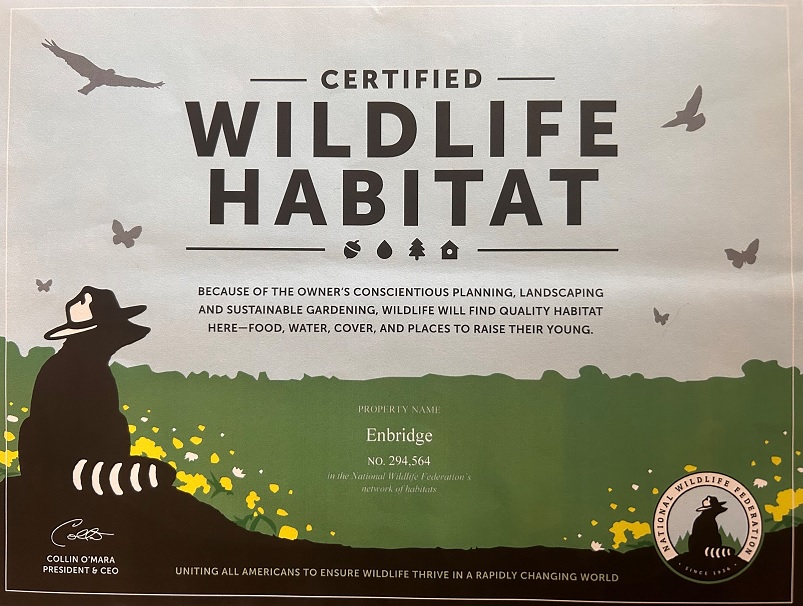 Photo of a wildlife habitat certificate
