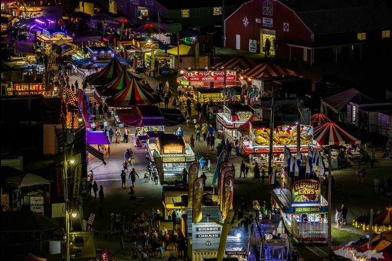 State fair lit up at night 