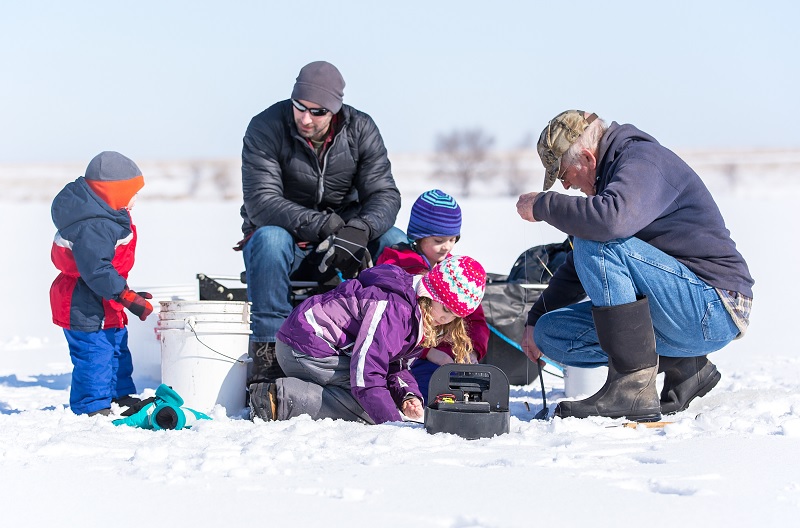 Family ice fishing